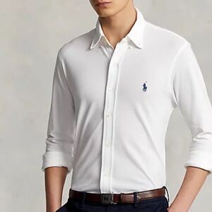 Mens white/navy(logo) featherweight mesh long sleeved shirt